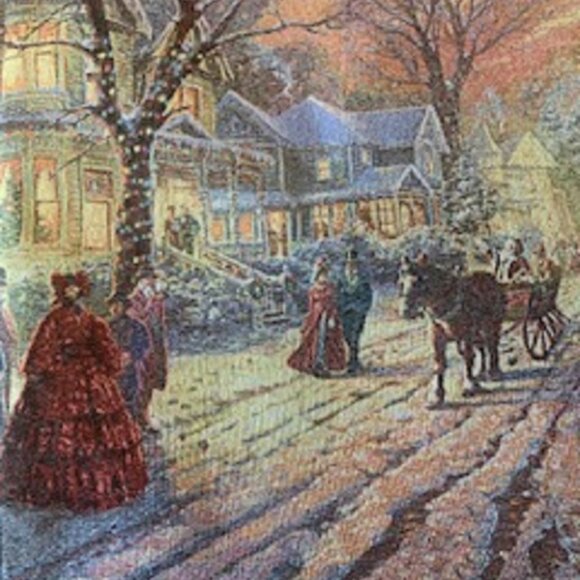 Thomas Kinkade A Victorian Christmas Carol Wall Tapestry Finial Rod Set 35 x 26" - Picture 7 of 12